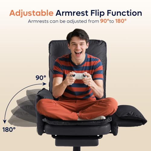 Bestier Big and Tall Reclining Office Chair with Reversible Armrests - color: Black Pu Leather
