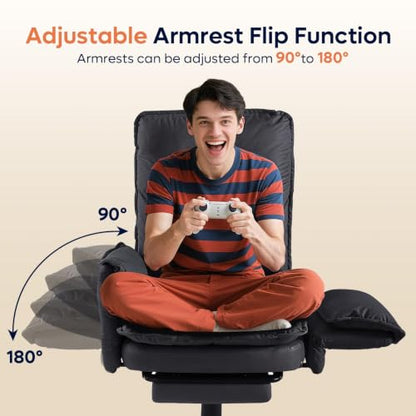 Bestier Big and Tall Reclining Office Chair with Reversible Armrests - color: Black Pu Leather