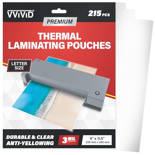 VViViD Premium Thermal Lamination 3Mil Pouches, for Thermal Laminators, 9” x 11.5” Letter Size (215 Pack) - color: Thermal Lamination Pouches, size: 215 Pack