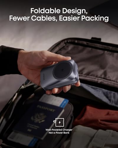 Anker Prime 25W Qi2.2-Certified Palm-Sized 3-in-1 Foldable MagSafe Charger | Travel-Ready Charging Station, AirCool Wireless Charger for iPhone 17, Apple Watch, AirPods (Adapter Included, Non-Battery) - color: Phantom Gray