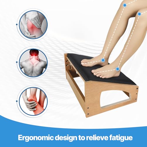 Ergonomic Foot Rest Under Desk,4 Adjustable Height Foot Stool - color: Natural01