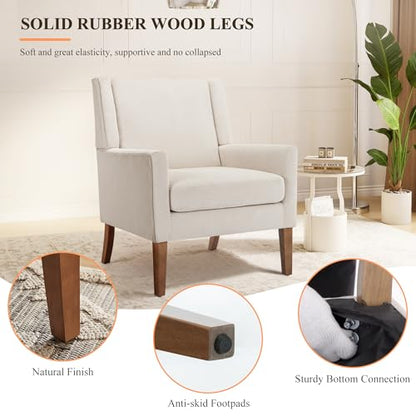Living Room Chair, Wingback Mid-Century Accent Chair – Comfy Single Sofa with Solid Wood Legs & Velvet-Like Fabric, Oversized Armchair for Living Room/Bedroom/Reading Nook&Lounge