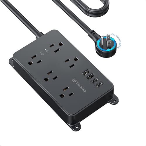 TROND Surge Protector Power Strip with 360° Rotating Plug, 10ft, Black - color: Black, size: 10ft, style: 5 Outlets - with Rotating Plug