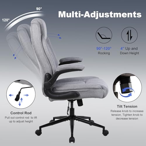 ralex-chair Big and Tall Office Chair -500 lb Office Chair for Big Man, Fabric High Back Office Desk Chair with 120° Tilt Rock,Computer Desk Chair with flip up arm - Light Gray - color: Light Gray, size: set of 1