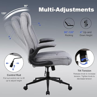 ralex-chair Big and Tall Office Chair -500 lb Office Chair for Big Man, Fabric High Back Office Desk Chair with 120° Tilt Rock,Computer Desk Chair with flip up arm - Light Gray - color: Light Gray, size: set of 1