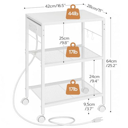 HOOBRO Industrial Printer Stand, 3-Tier Mobile Printer Table, Rolling Cart with Power Outlets and USB Ports, Home Printer Stand with 2 Hooks, for Office, Living Room, White WW22UPS01 - color: White