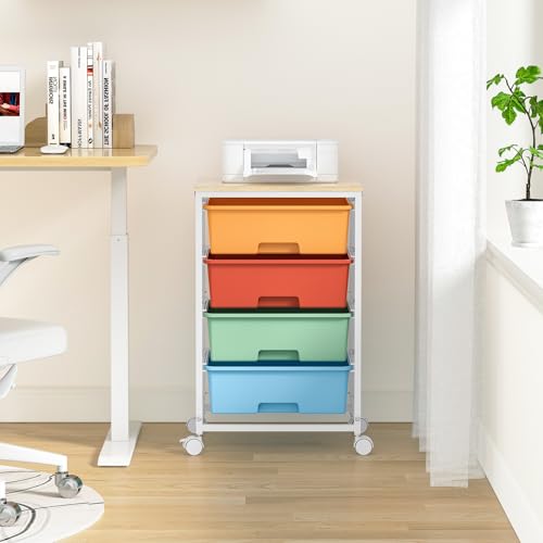 SYKIARIOL Rolling Cart with Drawers, 4-Drawer Utility Cart, Macaron - color: Macaron, size: 4 Drawers