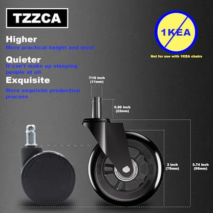 Office Chair Wheels Replacement Rubber Chair Casters Heavy Duty - color: Black