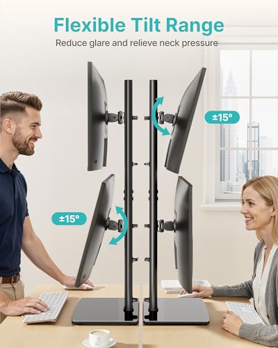 Vertical Dual Monitor Stand for 17–34 Inch Screens, Tabletop | Stacked Monitor Mount, Holds up to 33 lbs per Arm, Screens Riser with Full Motion, 33.3" Pole 12 Height Settings, 75/100 VESA