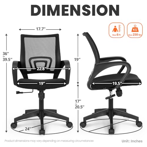 NEO CHAIR Office Computer Chair Ergonomic Mid-Back Mesh Desk Chair, Black | Breathable Mesh Back with Lumbar Support, Height Adjustment, Smooth Rolling Casters for Home Office, Study or Gaming Setup - color: All Black