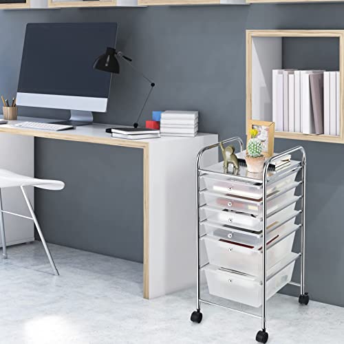 LDAILY Rolling Storage Cart with Drawers, Classroom Storage, Clear - color: Clear, size: 6 Drawer