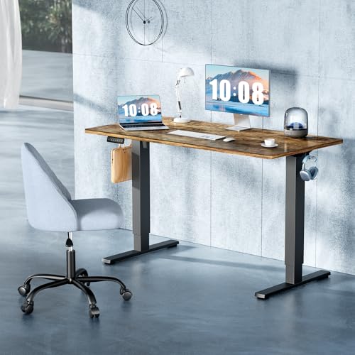 DUMOS 55 Inch Electric Standing Desk, Memory Adjustable Home Office Desk - color: Rustic, size: 55-Inch