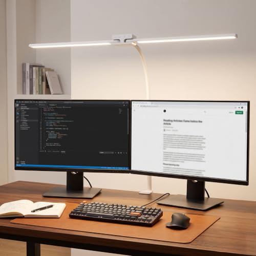 EppieBasic LED Desk Lamp, 24W Double Head Desk Light,Architect Clamp Task Table Lamp, Office Desk Lamps Super Bright Extra Wide Area Drafting Work Light for Workbench, Reading, Monitor - color: White