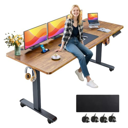 farexon 63x24In Electric Standing Desk Adjustable Height with Mouse Pad - color: Brown, size: 63 x 24''