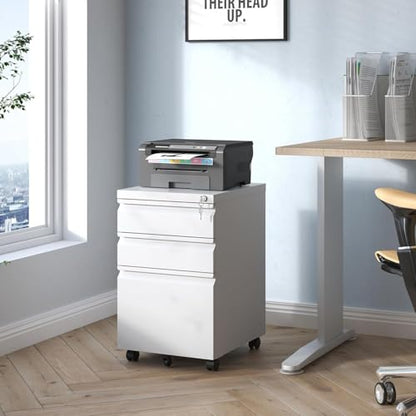 Guizeeopo 3 Drawer File Cabinet with Lock, File Cabinets for Home Office,Under Desk Cabinet, Locking File Cabinet for A4/Letter/Legal, Fully Assembled Expect Casters, Matte White - color: 01-a White