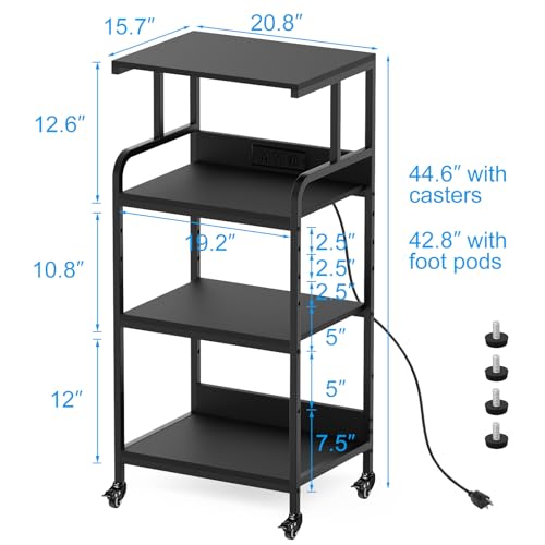 Black 4 Tier Adjustable Shelf Mobile Printer Stand Rolling Storage Cart | Space saving design fits small home office spaces supports scanner cricut heat press fax machine and other office equipment - color: 4-Tier Black