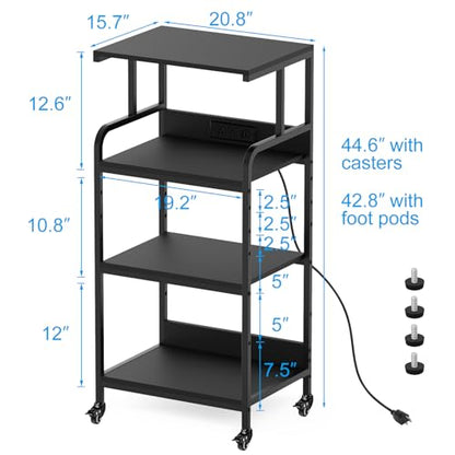 Black 4 Tier Adjustable Shelf Mobile Printer Stand Rolling Storage Cart | Space saving design fits small home office spaces supports scanner cricut heat press fax machine and other office equipment - color: 4-Tier Black