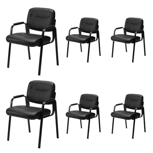 NEWBULIG Waiting Room Chair Set of 6, Leather Stationary Office Guest Reception Chairs No Wheel,Comfy Padded Arms,for Conference Room Lobby Side breakroom