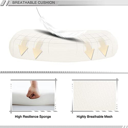 Qulomvs Mesh Ergonomic Office Chair with Footrest Home Office Desk Chair with Headrest and Backrest 90-135 Adjustable Computer Executive Desk Chair with Wheels 360 Swivel Task Chair - color: Cream White With Footrest