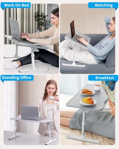 SAIJI Non-Slip Leather Lap Desk Laptop Bed Tray Table, Laptop Stand for Bed - color: Gray, size: Medium