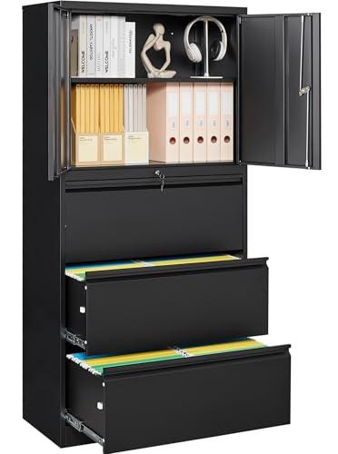 3 Drawer Lateral File Cabinet with Lock and Shelf,Black Metal Filling Cabinet with Drawers and Shelf, Locking File Storage Cabinets with Doors and Shelves for Home,Office,Garage,School - color: Black, size: 65.5"H -3 Drawer