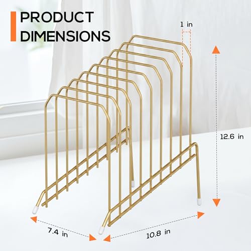 Incline Sorter Desk File Organizer, Metal Desk Magazine Folder Holder with 8-Section Vertical Compartments Rack File Organizer for Office, Home, School - color: Gold