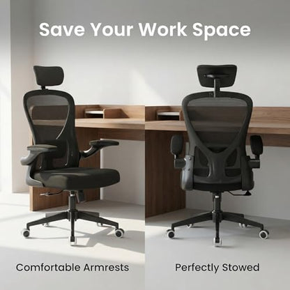 Monhey Ergonomic Chair, Adjustable Lumbar & Flip-up Arms, Black - color: 10black