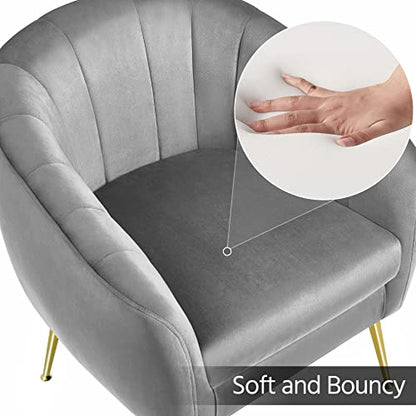 Yaheetech Accent Chair, Modern Barrel Vanity Chair with Gold Metal Legs, Tufted Accent Armchair for Living Room/Bedroom/Office/Makeup Room Gray, Set of 2 - color: Grey