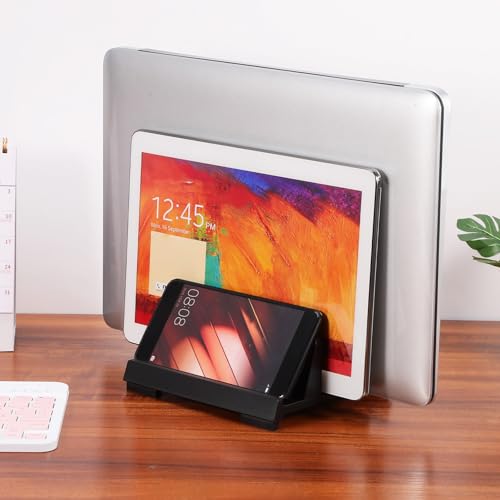 Adjustable Black Laptop Vertical Stand Dual Slot Desktop Holder Workspace Organizer for Office Desk