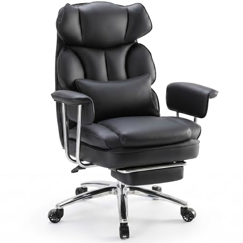 DUMOS Ergonomic Home Office Desk Chair, Executive Chair, PU Leather | Big Tall High Back, Lumbar Support, Reclining Height Adjustable, Computer Gaming, Footrest Swivel Wheels, Black - color: Black