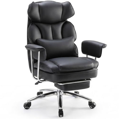 DUMOS Ergonomic Home Office Desk Chair, Executive Chair, PU Leather | Big Tall High Back, Lumbar Support, Reclining Height Adjustable, Computer Gaming, Footrest Swivel Wheels, Black - color: Black