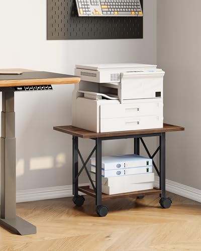 Printer Stand, 23.6" Under Desk Printer Table with Locking Wheels Adjustable Feet, 2-Tier Heavy Duty Printer Cart with Shelf, for Home Office, Living Room, Rustic Brown and Black TPS01BF - color: Rustic Brown