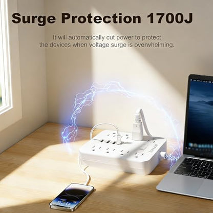 Surge Protector Power Strip 10 Ft, USB C Power Strip (PD 30W)