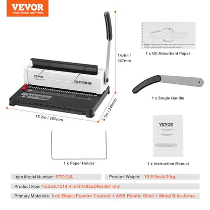VEVOR Coil Spiral Binding Machine, Manual Book Maker 34-Holes Binding 120 Sheets, Punch Binder Adjustable 3/16" - 9/16" Coil Binding Spines, for Letter Size, A4, A5 - style: Wire Binding