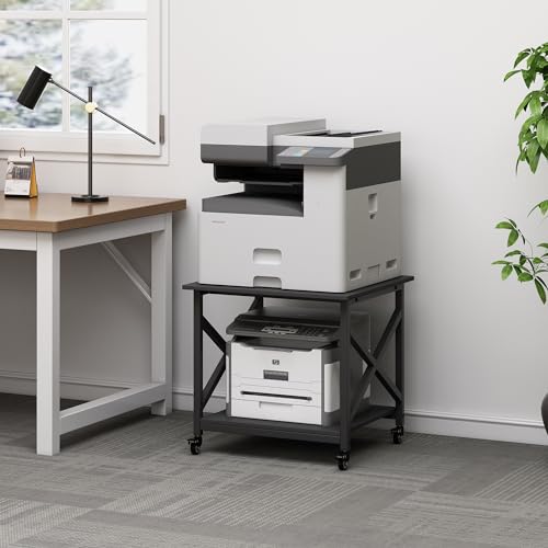 Fannova 2 Tier Large Printer Stand 23.6"x23.6"x22.6" with Storage Shelf | Heavy Duty 3D Printer Table with Industrial Wheels - All 4 Lock, Home Office Rolling Printer Cart, Mini Fridge Stand, Black - color: Black