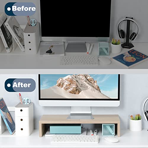 TEAMIX 20 inch Wood Monitor Stand Riser, Wooden Desktop Stand Shelf, Maple - color: Maple, size: 20 inch
