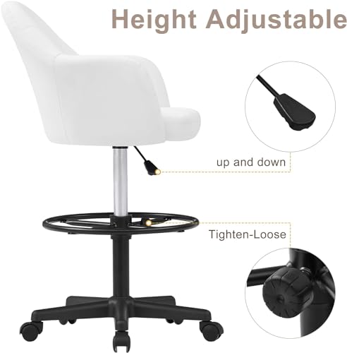 VECELO Home Office Desk Chair with Height Adjustable Seat and Footrest Ergonomic PU Standing Swivel Stool with Back and Arm