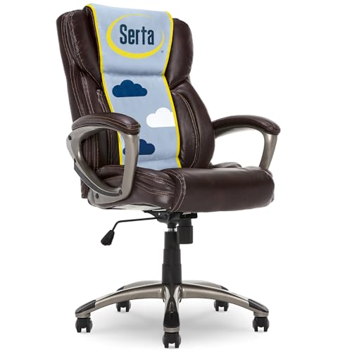 Serta Ergonomic Executive Office Chair with Lumbar Support, Leather Chair | Garret, Back Pain Relief, Foam Seat Cushion, Padded Arms, Adjustable Height and Reclining, Office Chair with Wheels, Brown - color: Brown