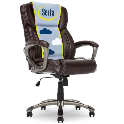 Serta Ergonomic Executive Office Chair with Lumbar Support, Leather Chair | Garret, Back Pain Relief, Foam Seat Cushion, Padded Arms, Adjustable Height and Reclining, Office Chair with Wheels, Brown - color: Brown