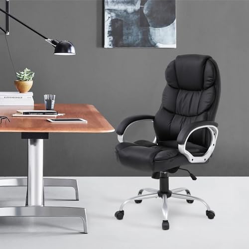 BestOffice Ergonomic Office Chair Desk Chair Computer Chair with Lumbar Support Arms Executive Rolling Swivel PU Leather Task Chair for Women Adults, Black - color: Black