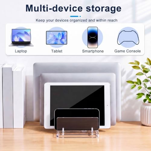 Chunful Adjustable Vertical Laptop Stand for Desk, Acrylic 5 Slot Laptop Holder Desktop, Invisible Desktop Notebook Dock for Notebook Computer, All Gaming Laptops up to 17'' - color: Clear, style: 5 Slot