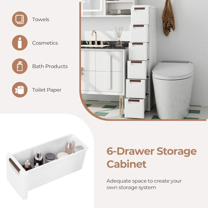 MAT EXPERT Narrow Storage Drawers, Slim Rolling Drawer Cart with Universal Wheels, Convenient Handles, Storage Organizer Utility Cart for Bedroom, Living Room, Bathroom, Kitchen (6 Drawer) - size: 6 Drawer