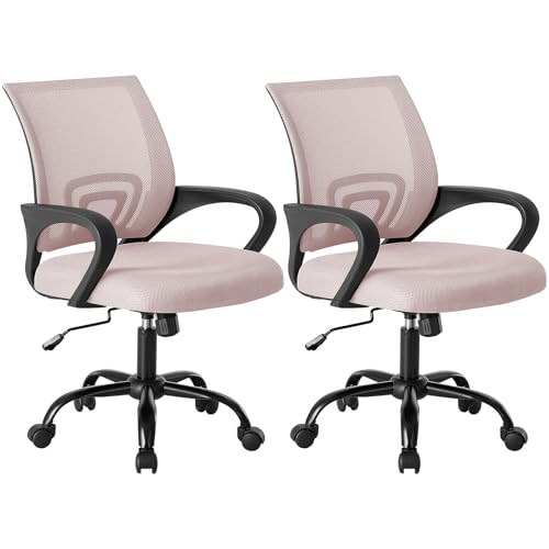 OLIXIS Ergonomic Office Chair 2 Pack, Home Desk Mesh Chairs, Lumbar Support | Height Adjustable, Fixed Armrest, Rocking Mode, 360 Swivel, 2 Pack Home, Pink - color: Pink, size: 2