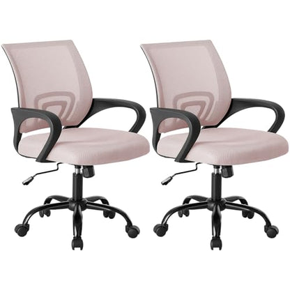 OLIXIS Ergonomic Office Chair 2 Pack, Home Desk Mesh Chairs, Lumbar Support | Height Adjustable, Fixed Armrest, Rocking Mode, 360 Swivel, 2 Pack Home, Pink - color: Pink, size: 2
