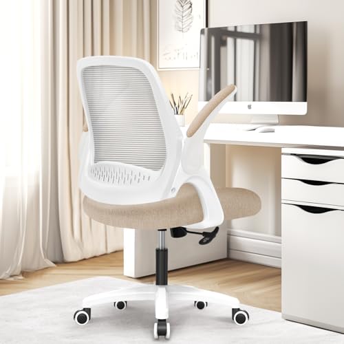 NEO CHAIR Office Desk Chair, Ergonomic Mesh with Flip-Up Armrests, Beige - color: Beige