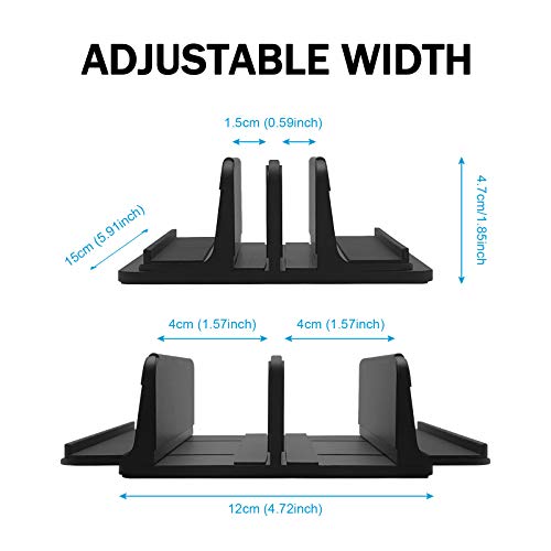 Vertical Laptop Stand Metal, ULBRE Double Adjustable 4 Slots Upright MacBook Stands Holder Compatible w' All iPad Tablet Surface Pro Go Dell Samsung HP Chromebook Upto 17.5' - Black