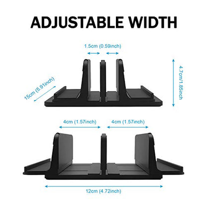Vertical Laptop Stand Metal, ULBRE Double Adjustable 4 Slots Upright MacBook Stands Holder Compatible w' All iPad Tablet Surface Pro Go Dell Samsung HP Chromebook Upto 17.5' - Black
