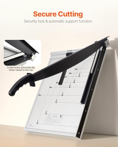 VEVOR Paper Cutter, 18 in Cut Length Guillotine Trimmer, 15-Sheet Capacity, Heavy-Duty Paper Cutter with Security Guard Rail/Blade Lock, Paper Trimmer for Cardstock, Cardboard, Home, Office & School - size: 18" 15-Sheet