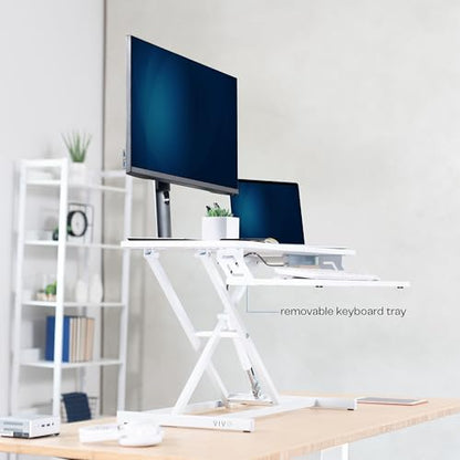 VIVO 32 in Standing Desk Riser, Height Adjustable Workstation - color: White, size: 32"