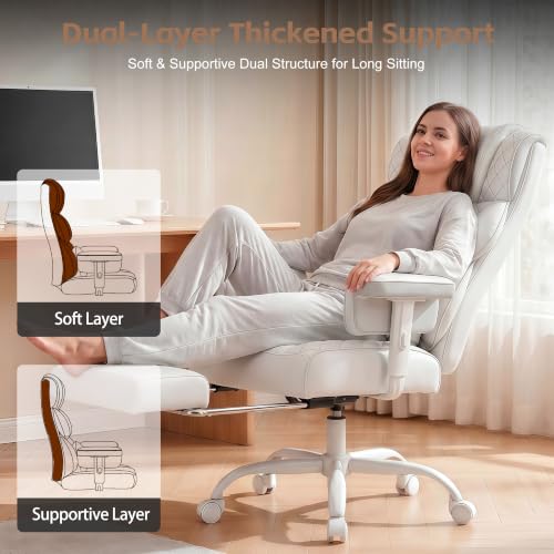 Vonesse Office Chair, Desk Chair with Soft Adjustable Armrests, Ergonomic High Back Gaming Chair with Lumbar Support, Executive Computer Chairs with Footrest (PU Leather,White) - color: Classic White
